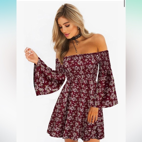 Boho Flowy Floral Off the Shoulder Dress Medium - Picture 1 of 5